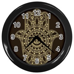 Hamsa Hand Drawn Symbol With Flower Decorative Pattern Wall Clock (black) by Wegoenart