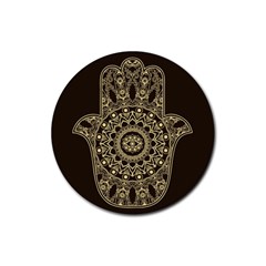 Hamsa Hand Drawn Symbol With Flower Decorative Pattern Rubber Coaster (round)  by Wegoenart