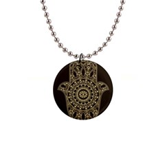 Hamsa Hand Drawn Symbol With Flower Decorative Pattern 1  Button Necklace by Wegoenart