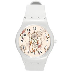 Coloured Dreamcatcher Background Round Plastic Sport Watch (m) by Wegoenart