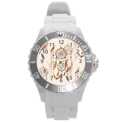 Coloured Dreamcatcher Background Round Plastic Sport Watch (l) by Wegoenart