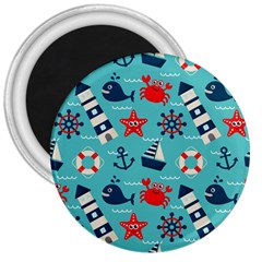 Seamless Pattern Nautical Icons Cartoon Style 3  Magnets by Wegoenart