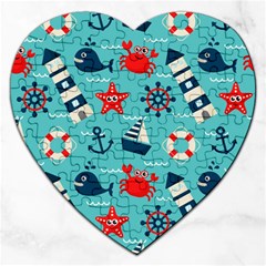 Seamless Pattern Nautical Icons Cartoon Style Jigsaw Puzzle (heart) by Wegoenart