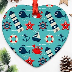 Seamless Pattern Nautical Icons Cartoon Style Heart Ornament (two Sides) by Wegoenart