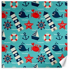 Seamless Pattern Nautical Icons Cartoon Style Canvas 12  X 12  by Wegoenart