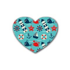 Seamless Pattern Nautical Icons Cartoon Style Heart Coaster (4 Pack)  by Wegoenart