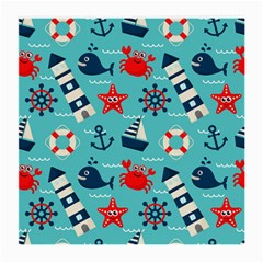 Seamless Pattern Nautical Icons Cartoon Style Medium Glasses Cloth (2 Sides) by Wegoenart