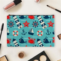 Seamless Pattern Nautical Icons Cartoon Style Cosmetic Bag (large) by Wegoenart