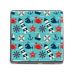 Seamless Pattern Nautical Icons Cartoon Style Memory Card Reader (square 5 Slot) by Wegoenart