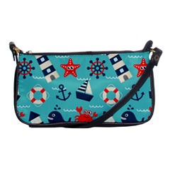 Seamless Pattern Nautical Icons Cartoon Style Shoulder Clutch Bag by Wegoenart