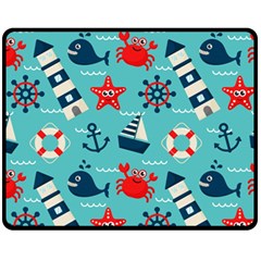 Seamless Pattern Nautical Icons Cartoon Style Fleece Blanket (medium)  by Wegoenart