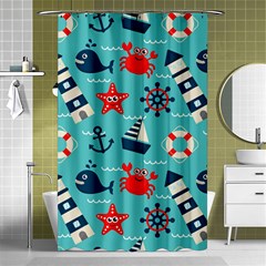 Seamless Pattern Nautical Icons Cartoon Style Shower Curtain 48  X 72  (small)  by Wegoenart