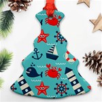 Seamless Pattern Nautical Icons Cartoon Style Christmas Tree Ornament (Two Sides) Back