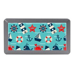 Seamless Pattern Nautical Icons Cartoon Style Memory Card Reader (mini) by Wegoenart