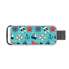 Seamless Pattern Nautical Icons Cartoon Style Portable Usb Flash (one Side) by Wegoenart