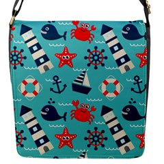 Seamless Pattern Nautical Icons Cartoon Style Flap Closure Messenger Bag (s) by Wegoenart