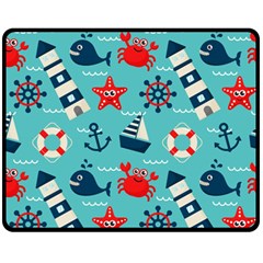 Seamless Pattern Nautical Icons Cartoon Style Double Sided Fleece Blanket (medium)  by Wegoenart