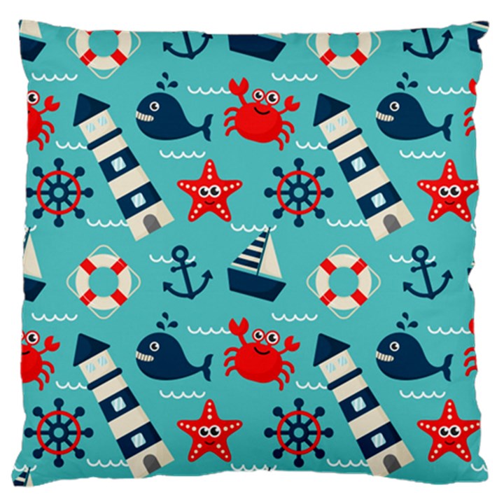 Seamless Pattern Nautical Icons Cartoon Style Standard Flano Cushion Case (Two Sides)