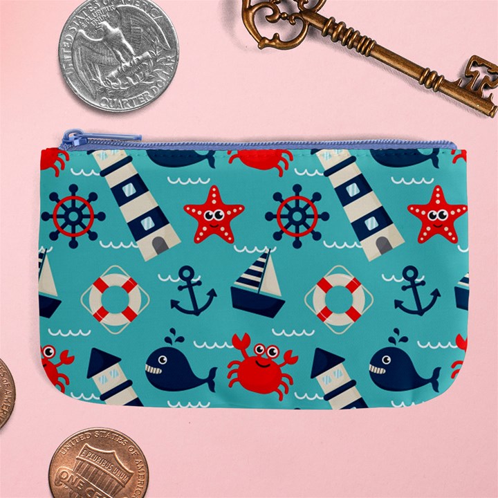 Seamless Pattern Nautical Icons Cartoon Style Large Coin Purse