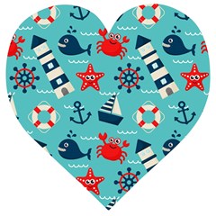 Seamless Pattern Nautical Icons Cartoon Style Wooden Puzzle Heart by Wegoenart