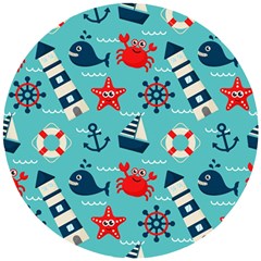 Seamless Pattern Nautical Icons Cartoon Style Wooden Puzzle Round by Wegoenart