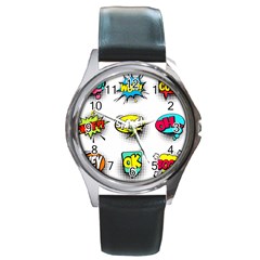 Set Colorful Comic Speech Bubbles Round Metal Watch by Wegoenart