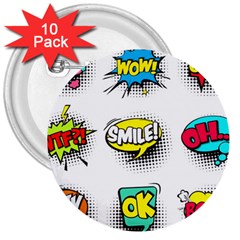 Set Colorful Comic Speech Bubbles 3  Buttons (10 Pack)  by Wegoenart