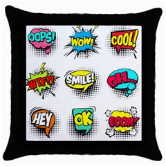 Set Colorful Comic Speech Bubbles Throw Pillow Case (black) by Wegoenart