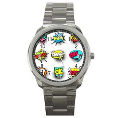 Set Colorful Comic Speech Bubbles Sport Metal Watch by Wegoenart