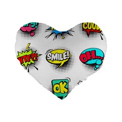 Set Colorful Comic Speech Bubbles Standard 16  Premium Flano Heart Shape Cushions by Wegoenart