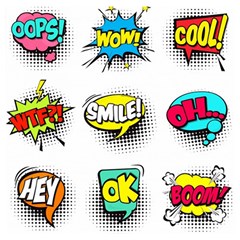 Set Colorful Comic Speech Bubbles Wooden Puzzle Square by Wegoenart