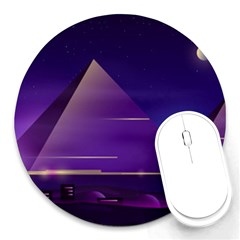 Egyptian Pyramids Night Landscape Cartoon Round Mousepads