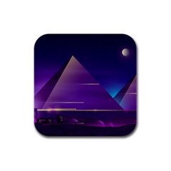 Egyptian Pyramids Night Landscape Cartoon Rubber Square Coaster (4 Pack)  by Wegoenart