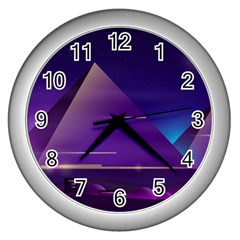 Egyptian Pyramids Night Landscape Cartoon Wall Clock (Silver)