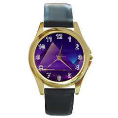 Egyptian Pyramids Night Landscape Cartoon Round Gold Metal Watch