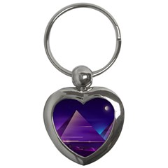 Egyptian Pyramids Night Landscape Cartoon Key Chain (heart) by Wegoenart