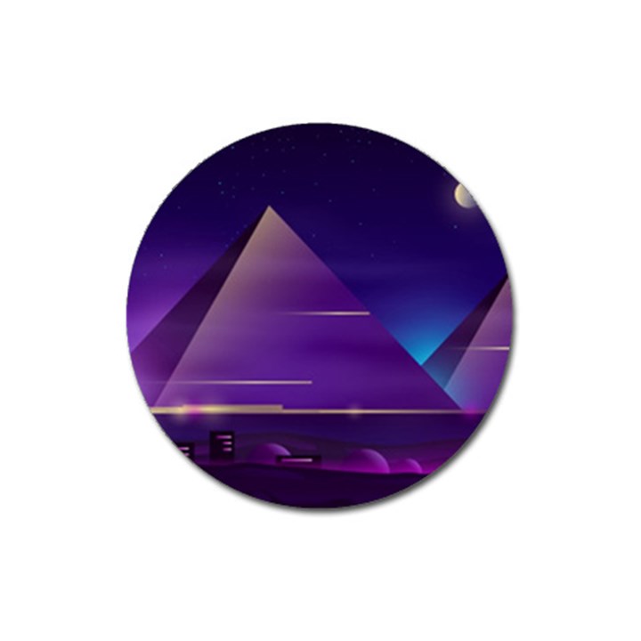 Egyptian Pyramids Night Landscape Cartoon Magnet 3  (Round)