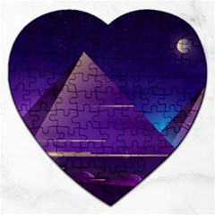 Egyptian Pyramids Night Landscape Cartoon Jigsaw Puzzle (Heart)