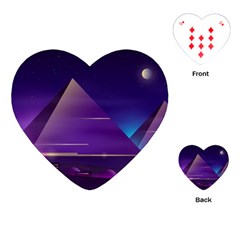 Egyptian Pyramids Night Landscape Cartoon Playing Cards Single Design (heart) by Wegoenart