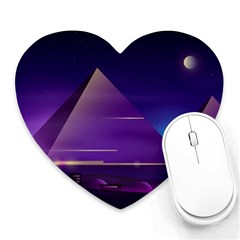 Egyptian Pyramids Night Landscape Cartoon Heart Mousepads