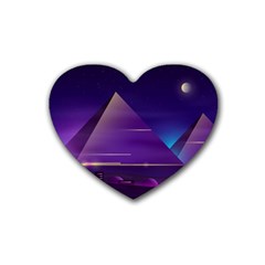 Egyptian Pyramids Night Landscape Cartoon Rubber Coaster (heart)  by Wegoenart