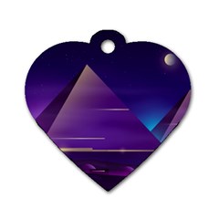 Egyptian Pyramids Night Landscape Cartoon Dog Tag Heart (one Side) by Wegoenart