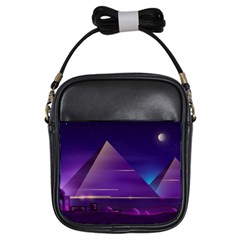 Egyptian Pyramids Night Landscape Cartoon Girls Sling Bag