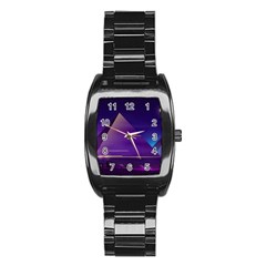 Egyptian Pyramids Night Landscape Cartoon Stainless Steel Barrel Watch