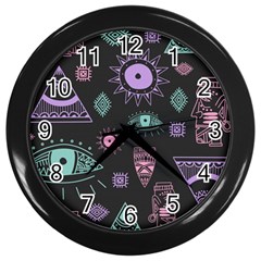 Vintage Seamless Pattern With Tribal Art African Style Drawing Wall Clock (black)