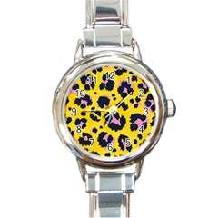 Leopard Print Seamless Pattern Round Italian Charm Watch