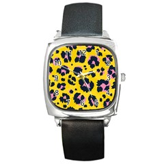 Leopard Print Seamless Pattern Square Metal Watch