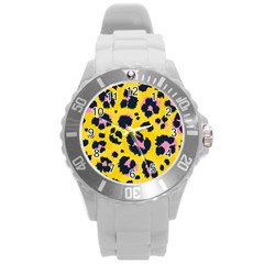 Leopard Print Seamless Pattern Round Plastic Sport Watch (L)