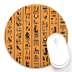 Egyptian Hieroglyphs Ancient Egypt Letters Papyrus Background Vector Old Egyptian Hieroglyph Writing Round Mousepads by Wegoenart