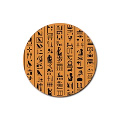 Egyptian Hieroglyphs Ancient Egypt Letters Papyrus Background Vector Old Egyptian Hieroglyph Writing Rubber Coaster (round)  by Wegoenart